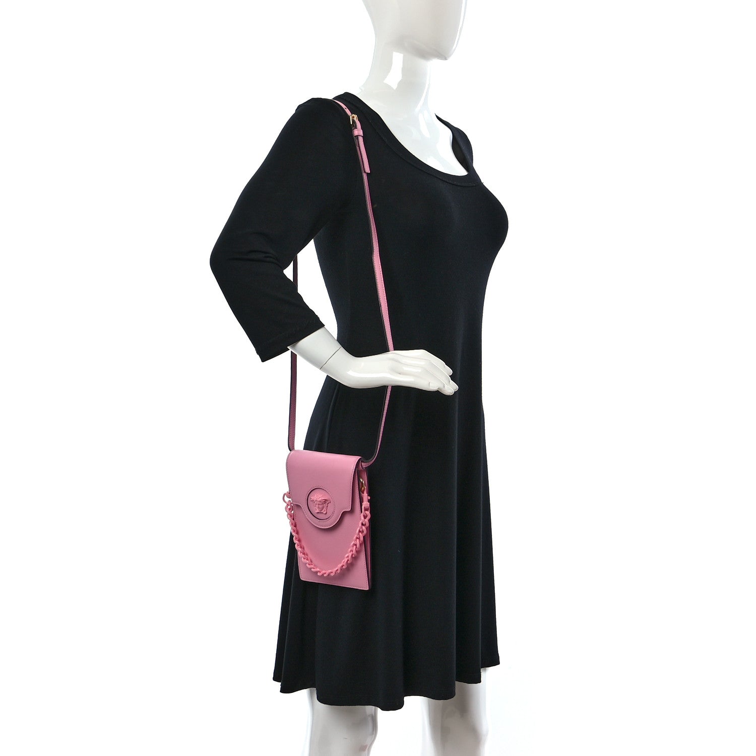 Versace Calfskin La Medusa Chain Crossbody Phone Pouch Pink 2 of 8
