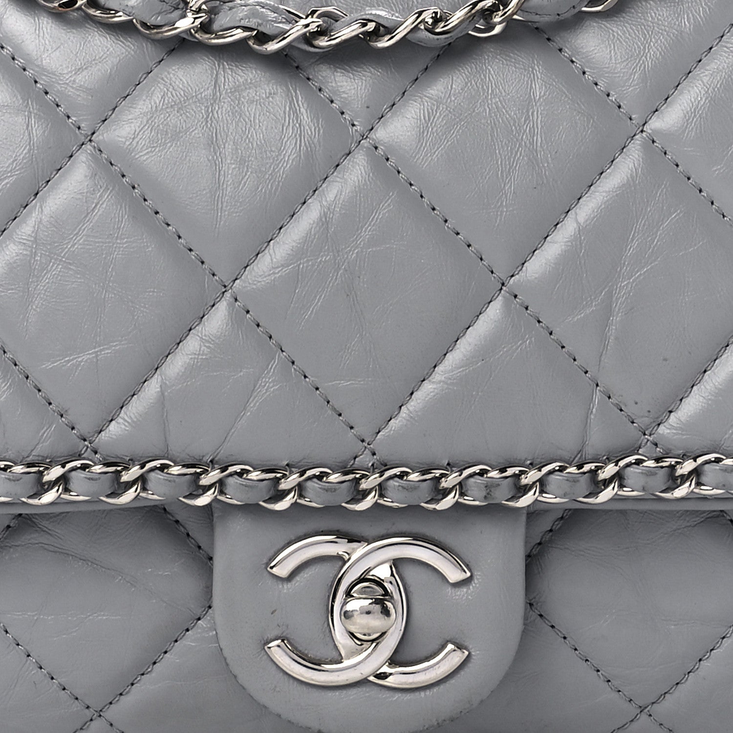 Chanel Crumpled Calfskin Large Chain All Over Flap Grey 8 of 11