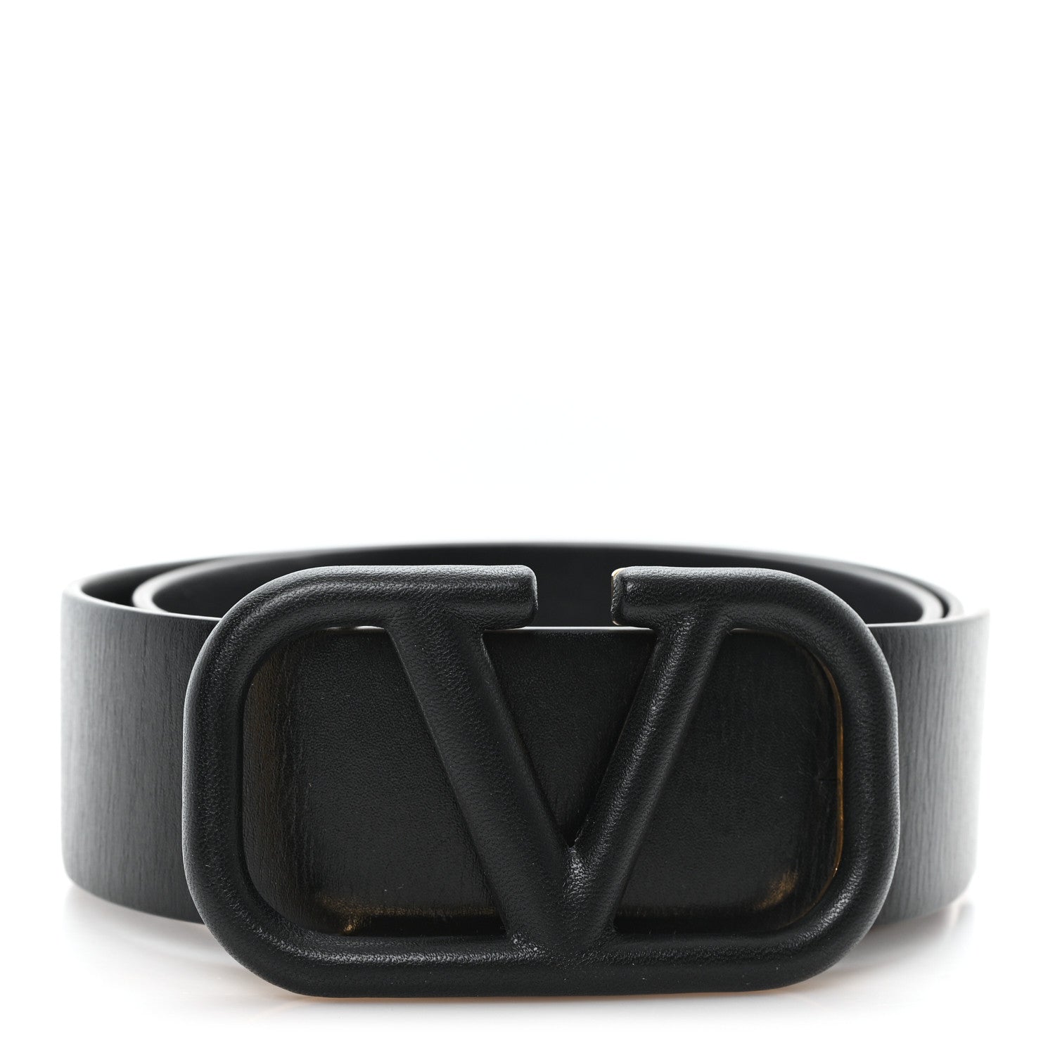 Valentino Garavani Glossy Calfskin Monochrome VLogo Belt 75 30 Black 1 of 5