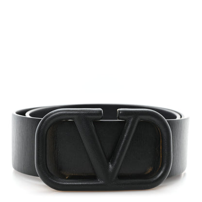 Valentino Garavani Glossy Calfskin Monochrome VLogo Belt 75 30 Black 1 of 5