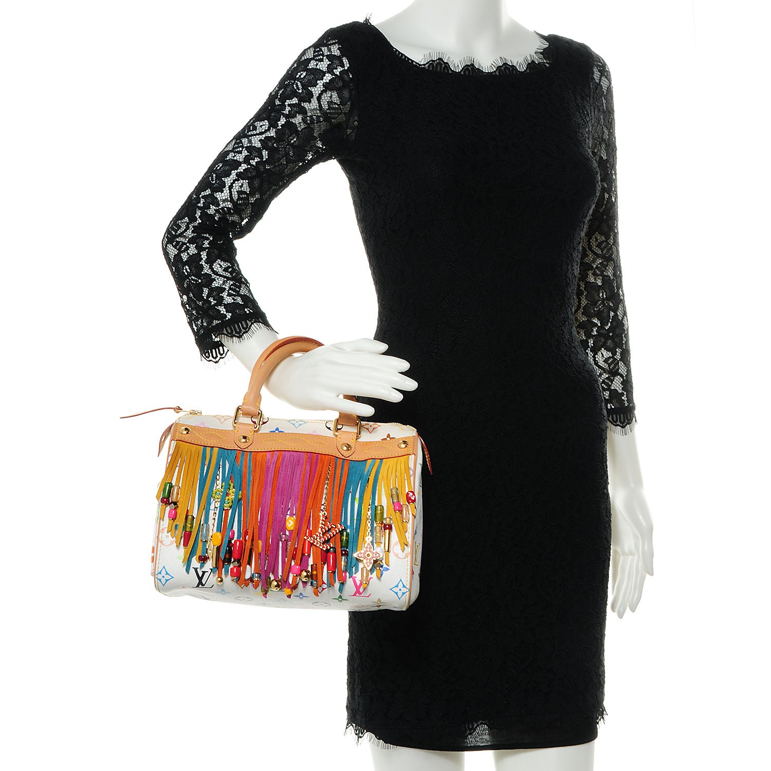 Louis Vuitton Monogram Multicolor Fringe Speedy 25 White 2 of 7