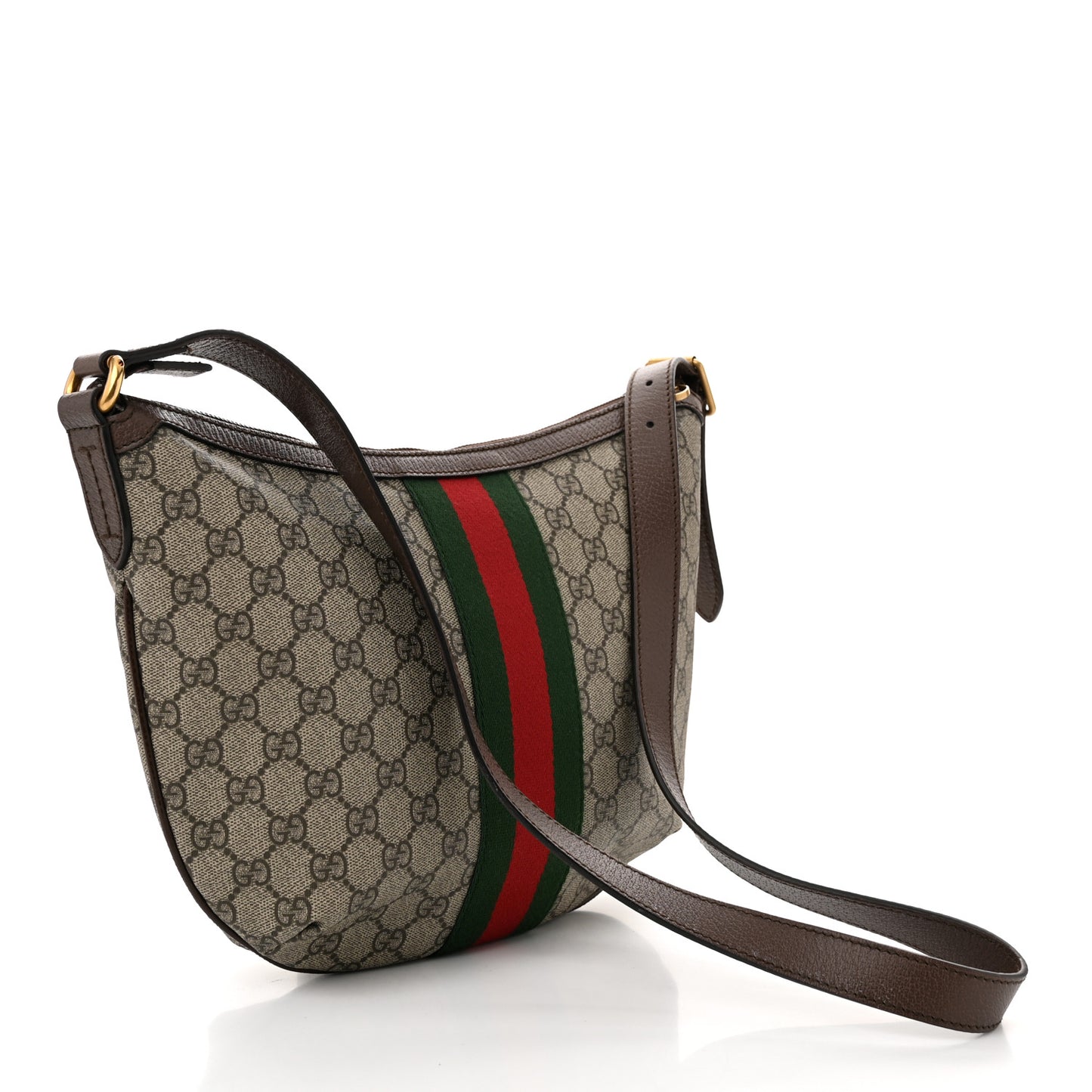 GG Supreme Monogram Web Small Ophidia Half Moon Hobo Brown