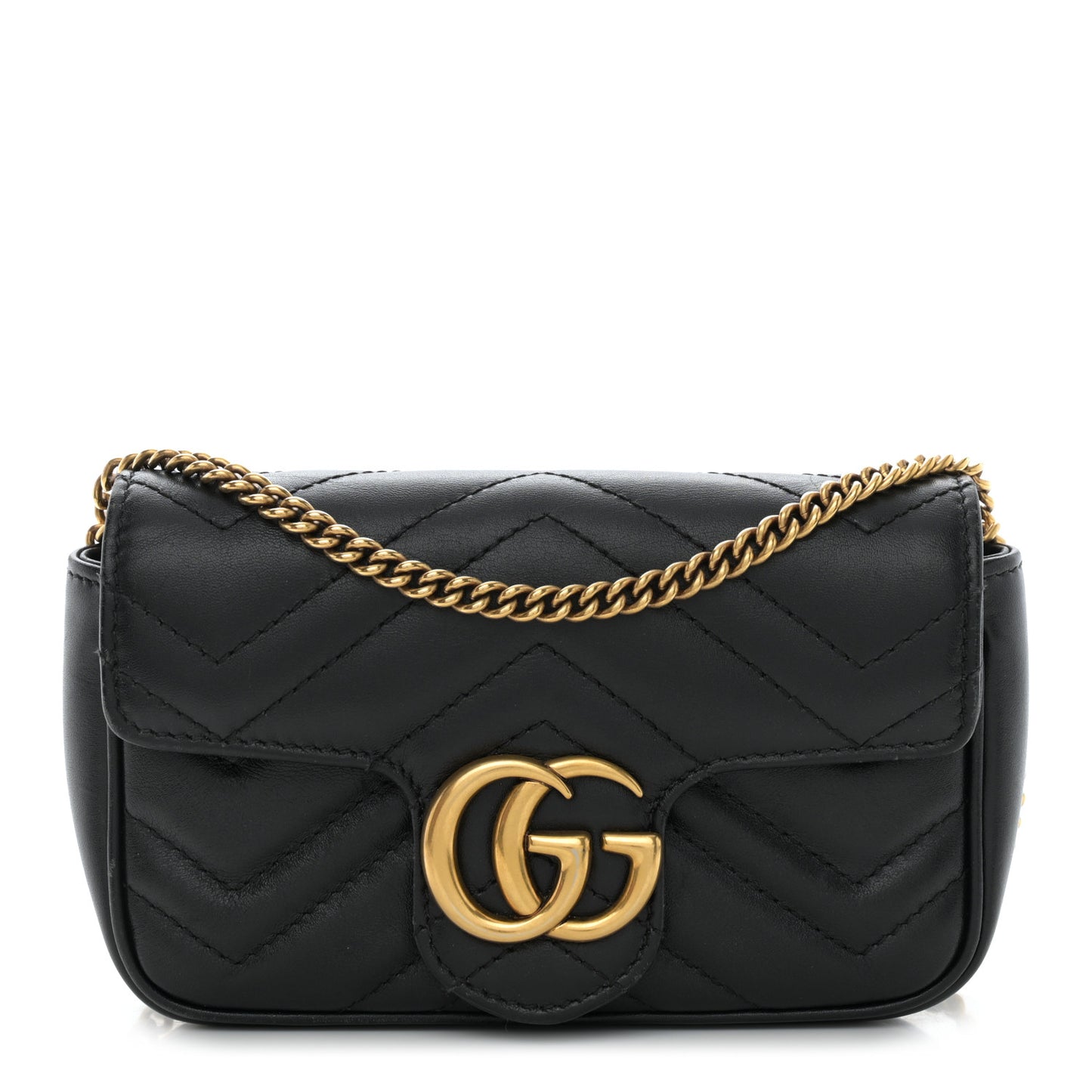 Calfskin Matelasse Super Mini GG Marmont Shoulder Bag Black