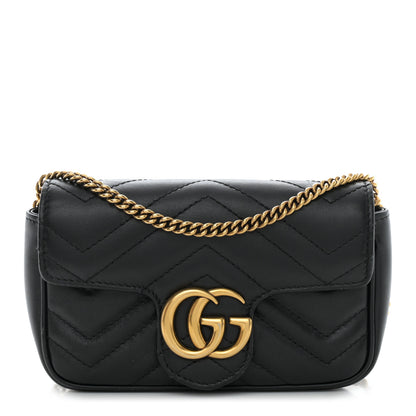 Gucci Calfskin Matelasse Super Mini GG Marmont Shoulder Bag Black 1 of 11