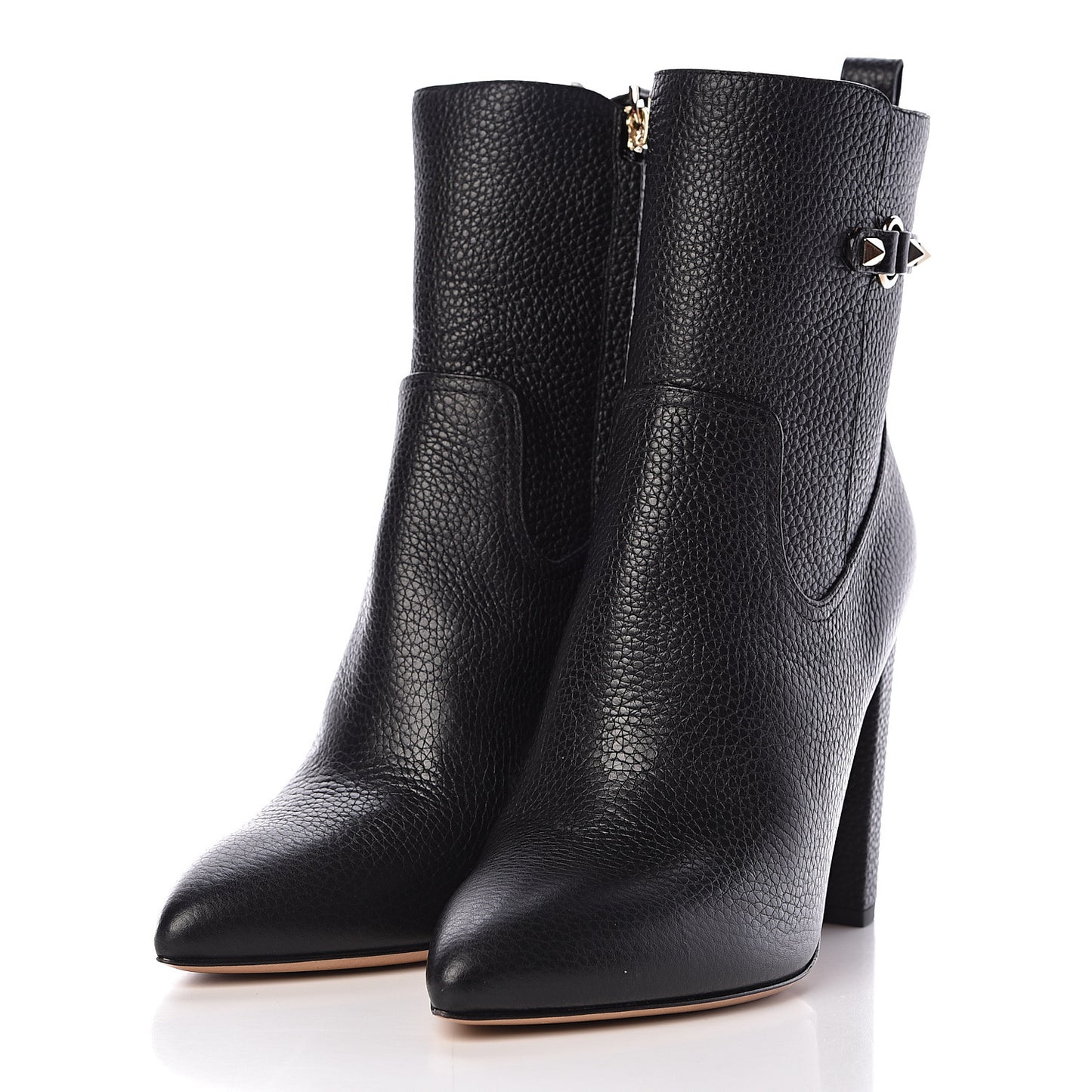 Pebbled Calfskin Rockstud Ankle Boots 41 Black