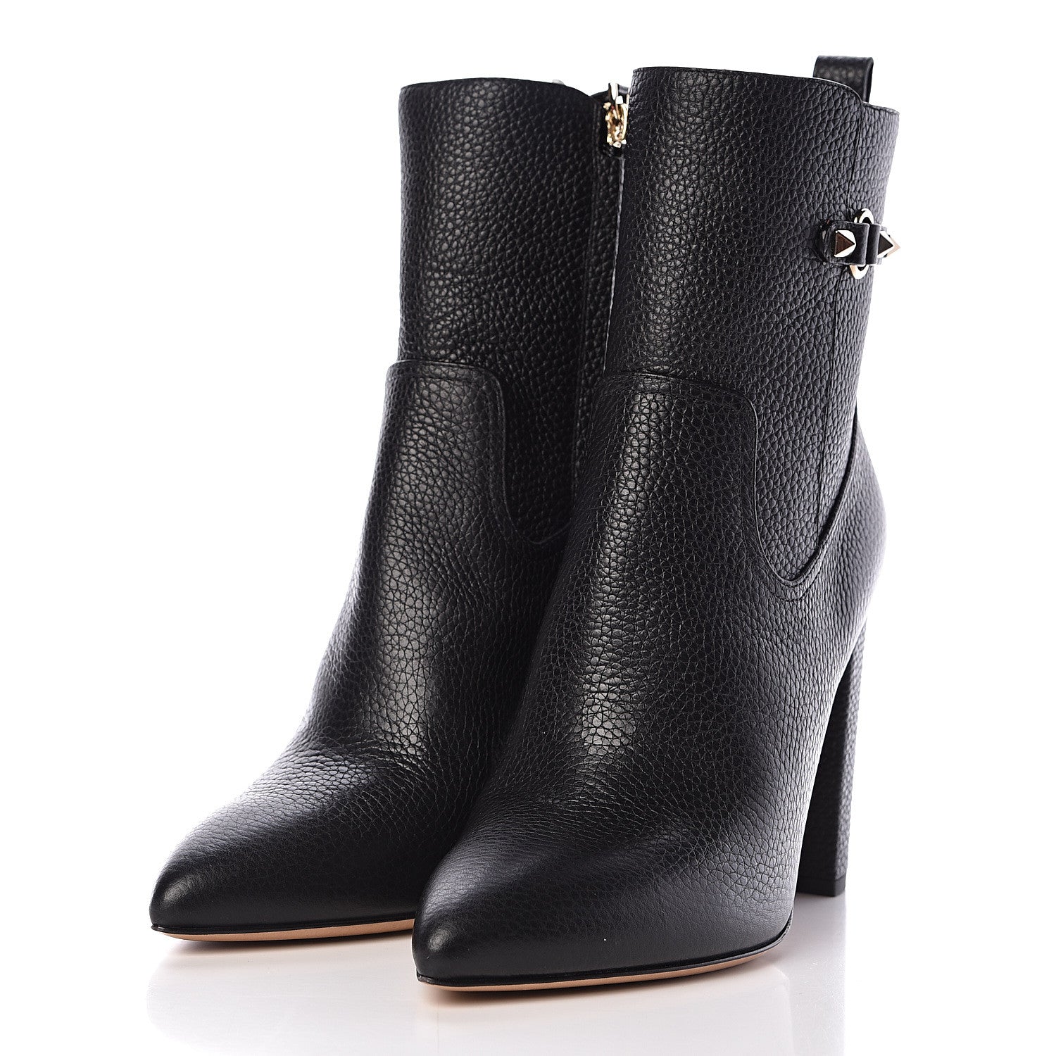 Valentino Garavani Pebbled Calfskin Rockstud Ankle Boots 41 Black 3 of 9
