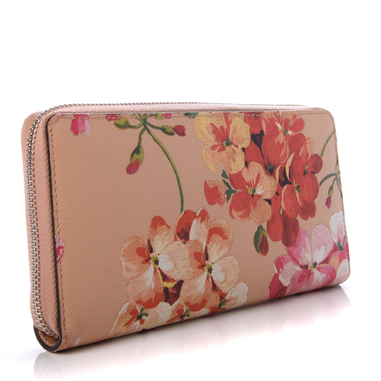 Shangai Calfskin Blooms Print Zip Around Wallet Pink Apricot Multicolor