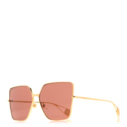 Gucci Metal Square Frame Sunglasses GG0436S Gold Pink 1 of 10