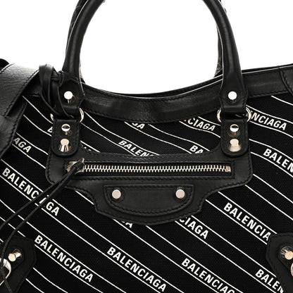 Balenciaga Canvas Satin Calfskin Diagonal Allover Logo Print Classic Silver Hardware S City Black White 9 of 12