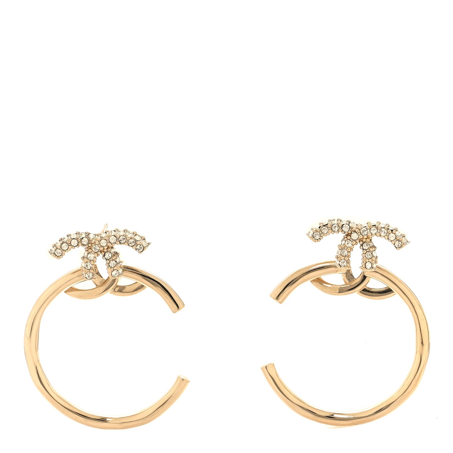 Crystal CC Hoop Drop Earrings Light Gold