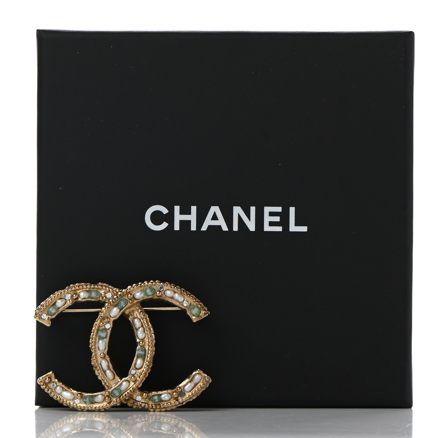 Chanel Crystal Pearl CC Brooch Light Gold Blue 6 of 6