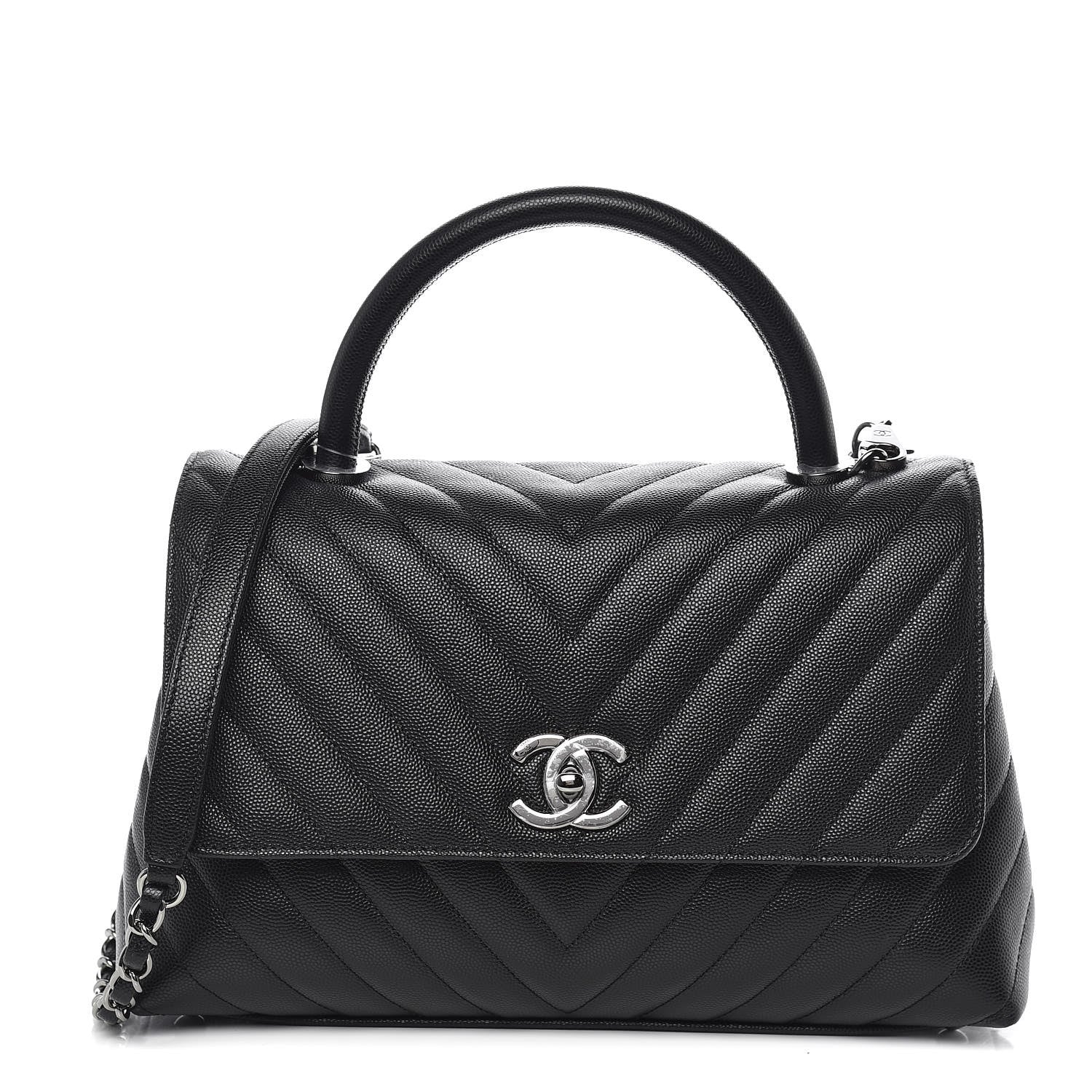 Chanel Caviar Chevron Quilted Small Coco Handle Flap Black 1 of 11