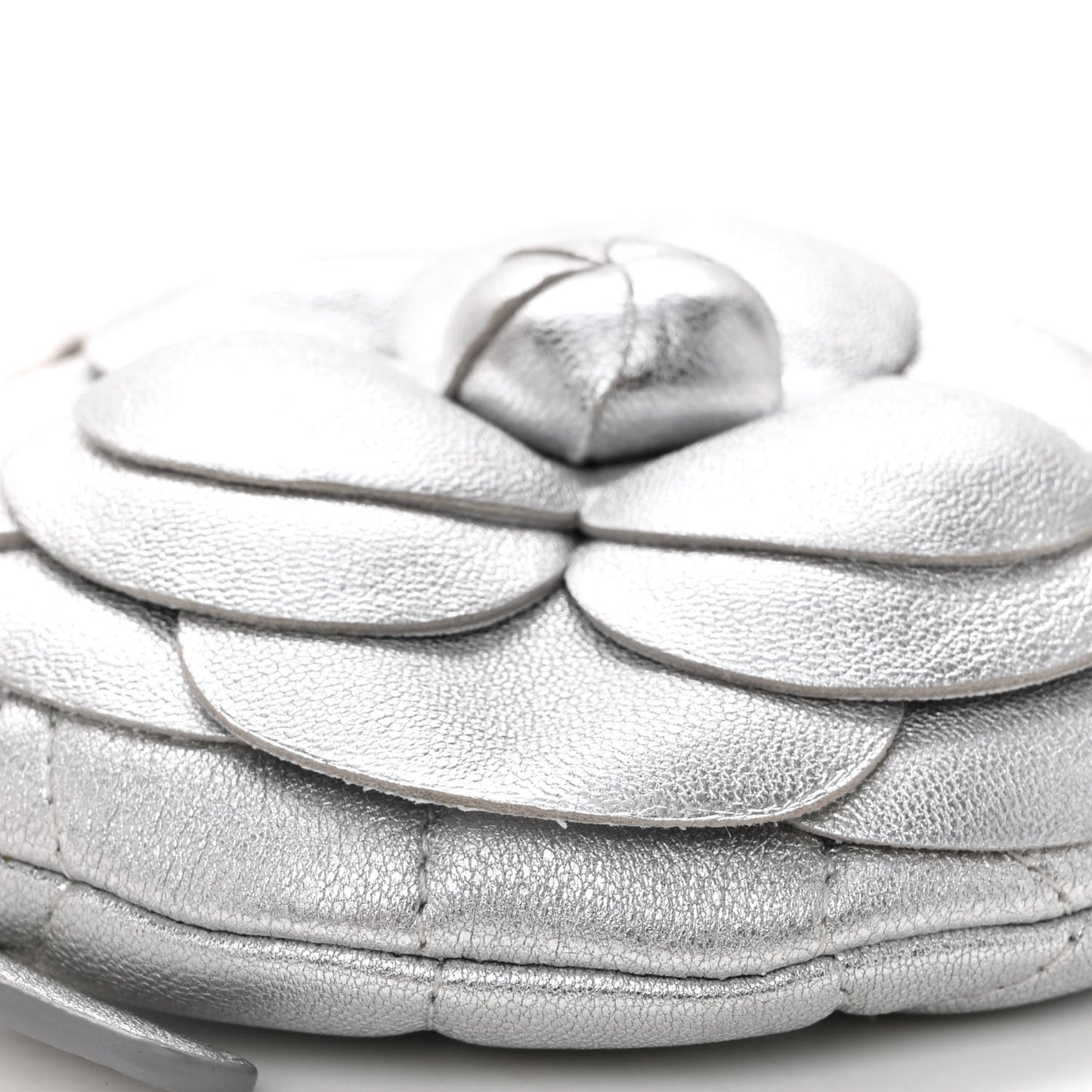 Metallic Lambskin Mini Camellia Bouquet Clutch With Chain Silver