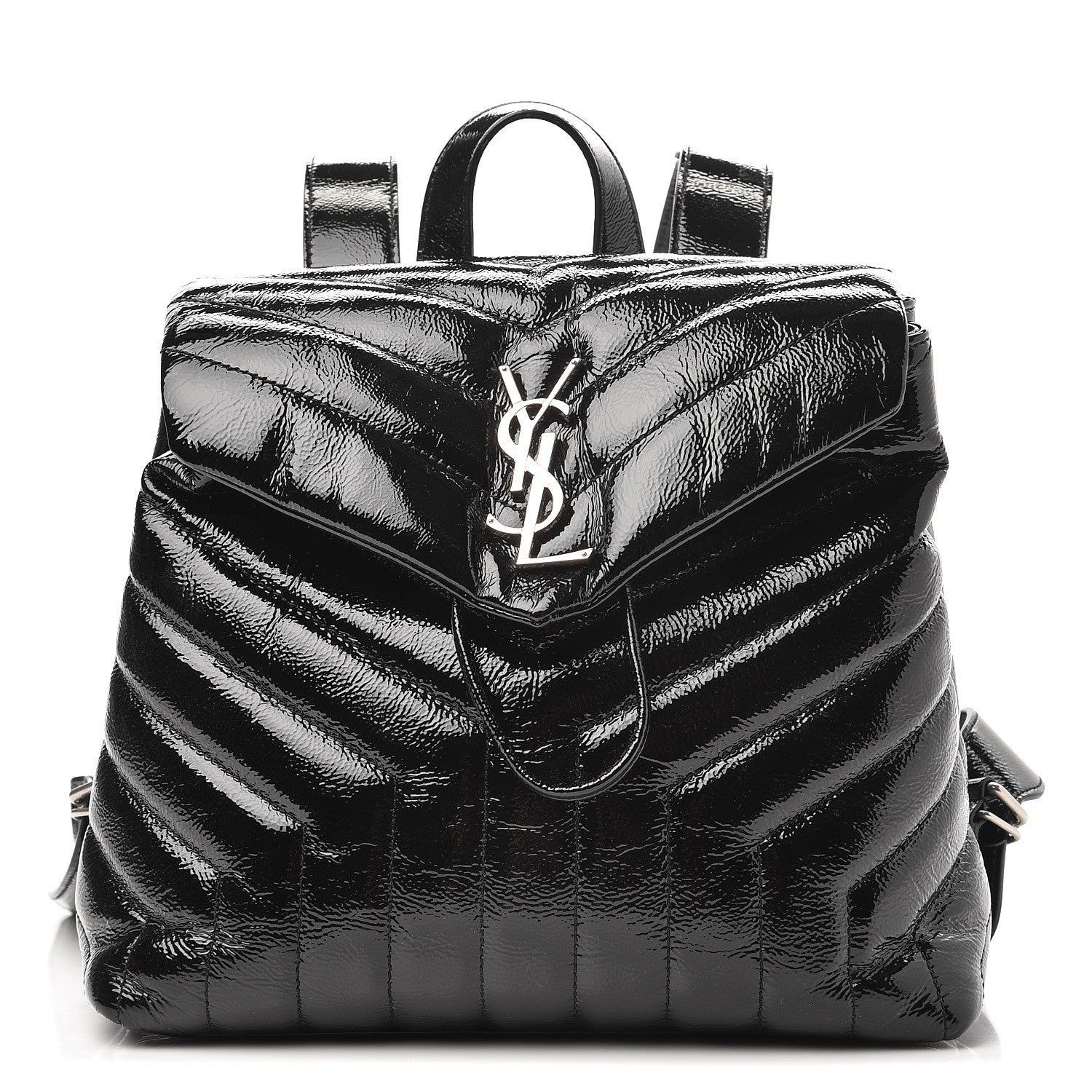 Saint Laurent Patent Y Quilted Monogram Small Loulou Backpack Black 1 of 7