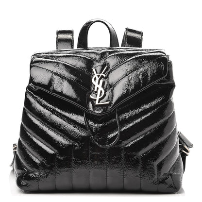 Saint Laurent Patent Y Quilted Monogram Small Loulou Backpack Black 1 of 7