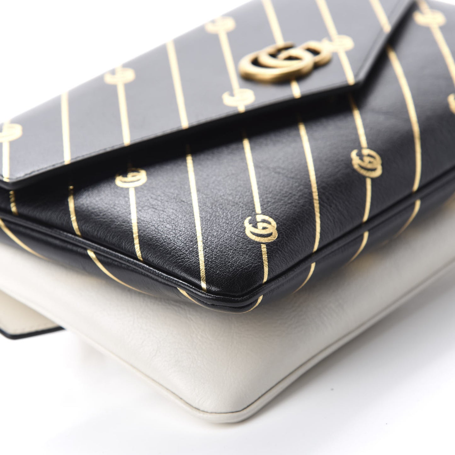 Calfskin Diagonal GG Medium Thiara Double Envelope Shoulder Bag Black White
