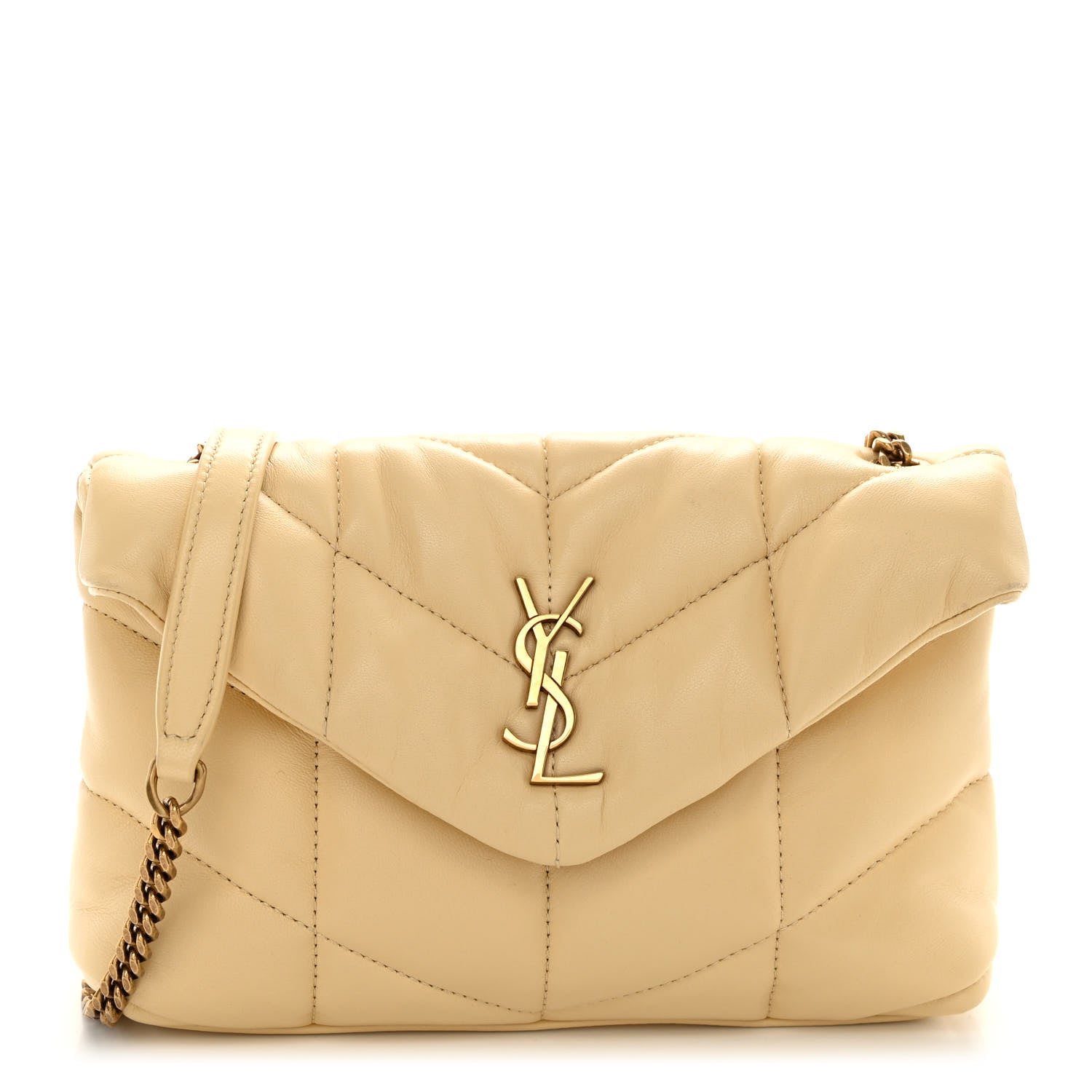 Saint Laurent Lambskin Quilted Toy Loulou Puffer Monogram Chain Satchel Jaune Pale 1 of 9
