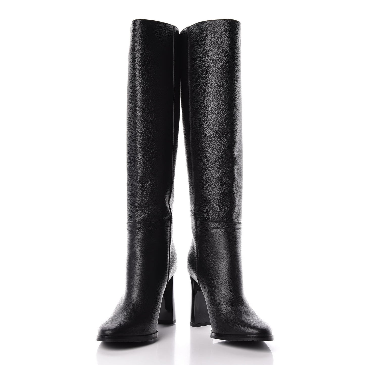 Grainy Calfskin Knee High Boots 38.5 Black