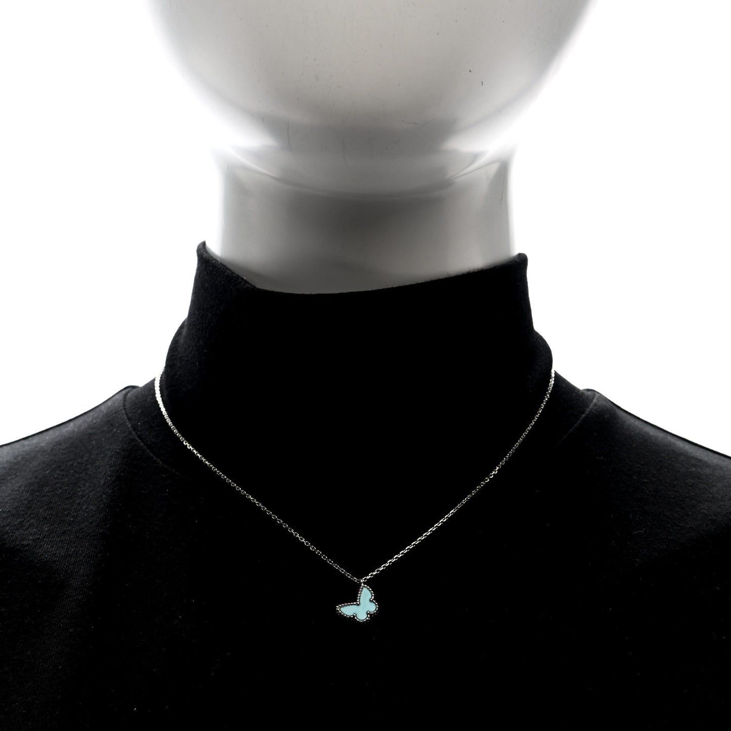 18K White Gold Turquoise Sweet Alhambra Butterfly Pendant Necklace