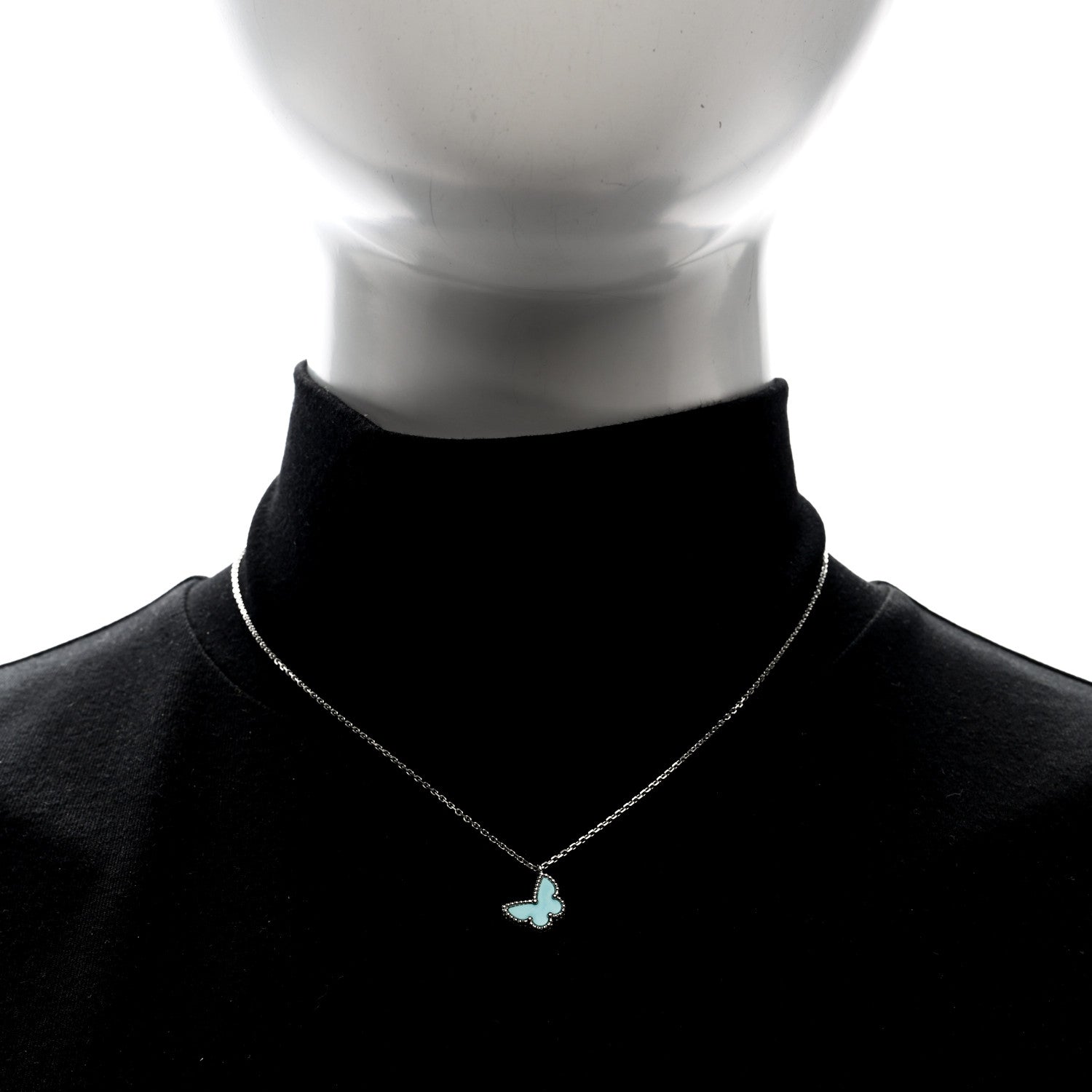 Van Cleef & Arpels 18K White Gold Turquoise Sweet Alhambra Butterfly Pendant Necklace 2 of 4