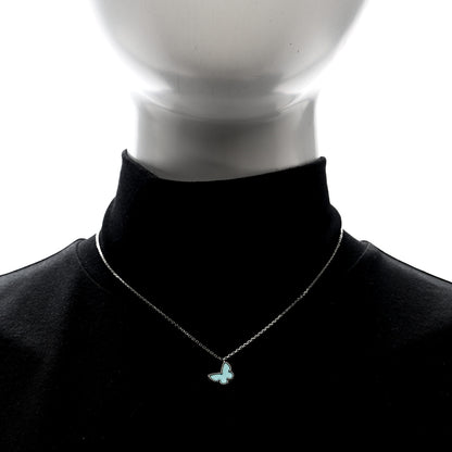 Van Cleef & Arpels 18K White Gold Turquoise Sweet Alhambra Butterfly Pendant Necklace 2 of 4