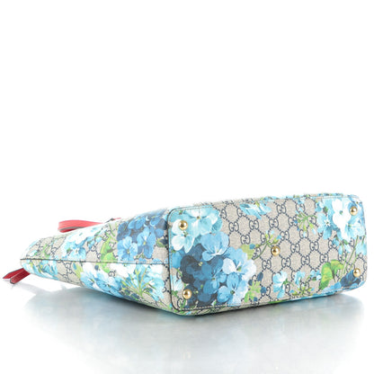 Gucci GG Supreme Monogram Blooms Medium Zippered Bucket Tote Beige Blue Navy Hibiscus Red 4 of 7