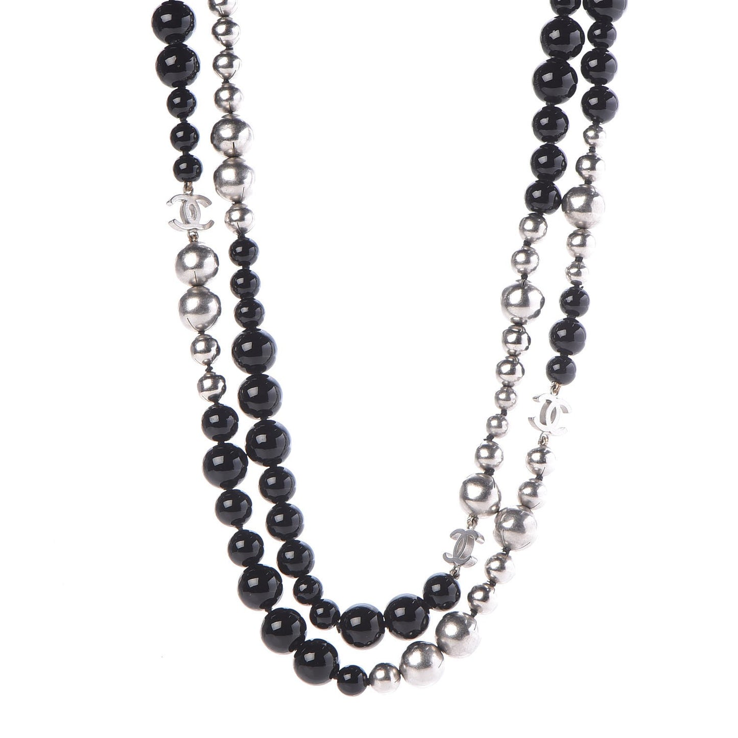 Pearl Beaded CC Long Necklace Black
