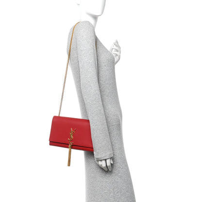 Saint Laurent Smooth Calfskin Medium Classic Monogram Kate Tassel Satchel Lipstick Red 2 of 13
