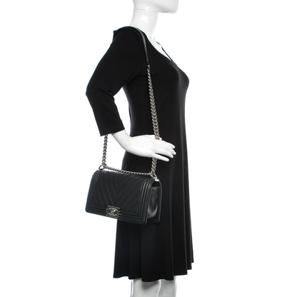 Chanel Calfskin Chevron Quilted Medium Boy Flap Black 2 of 12