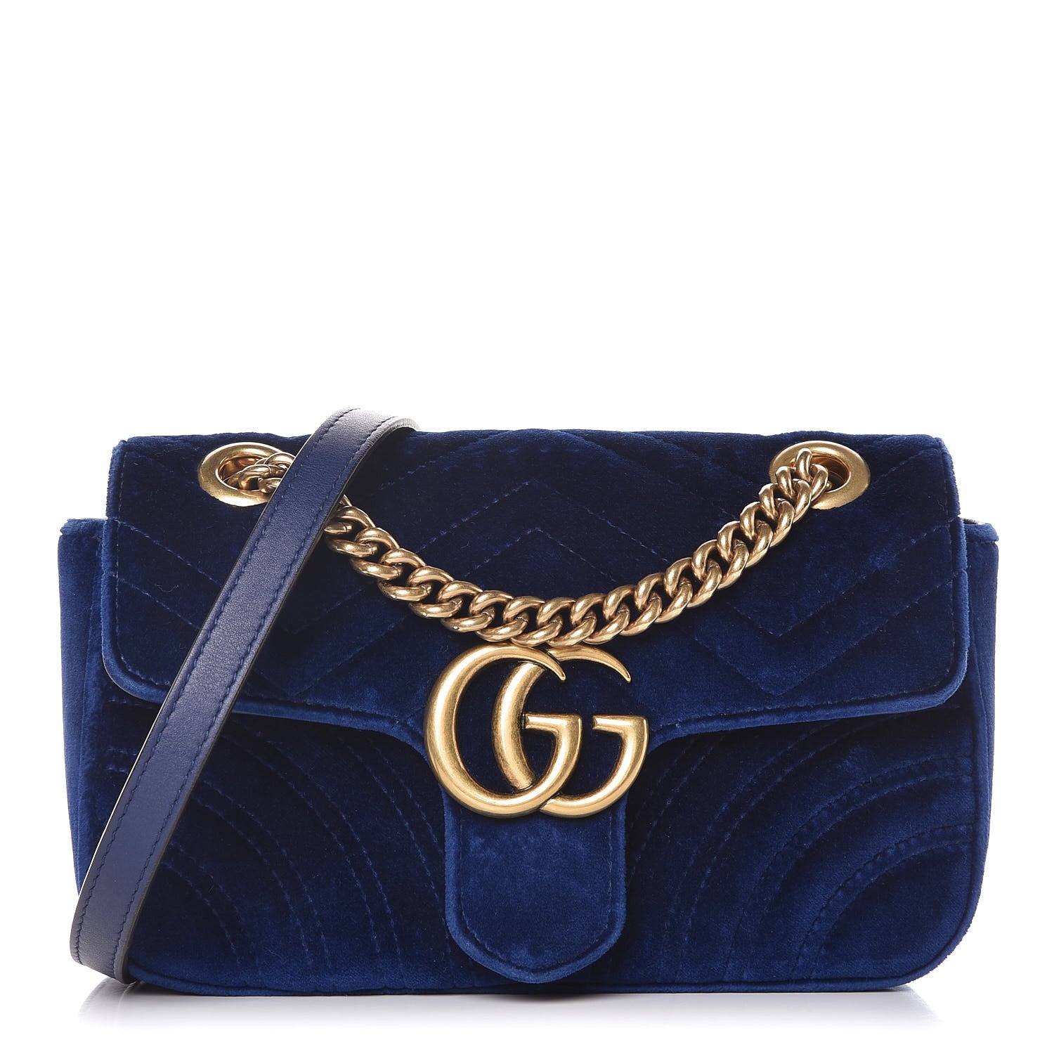 Gucci Velvet Matelasse Mini GG Marmont Shoulder Bag Cobalt Blue 1 of 7
