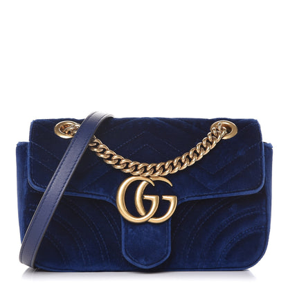 Gucci Velvet Matelasse Mini GG Marmont Shoulder Bag Cobalt Blue 1 of 7