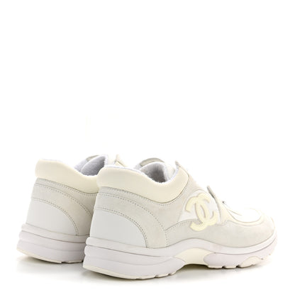 Chanel Suede Calfskin Fabric CC Sneakers 38.5 White 8 of 16