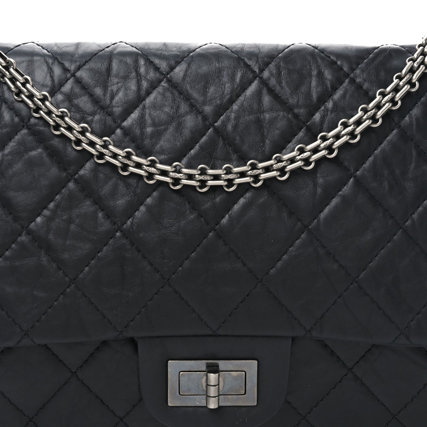 Aged Calfskin Quilted 2.55 Reissue 227 Flap Black