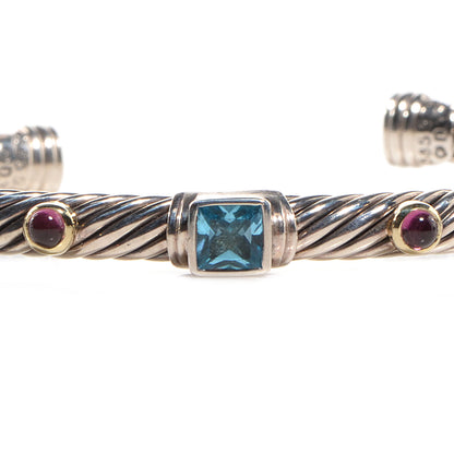 David Yurman Sterling Silver 14k Gold 4mm Renaissance Bracelet Blue Topaz Pink Tourmaline 5 of 6