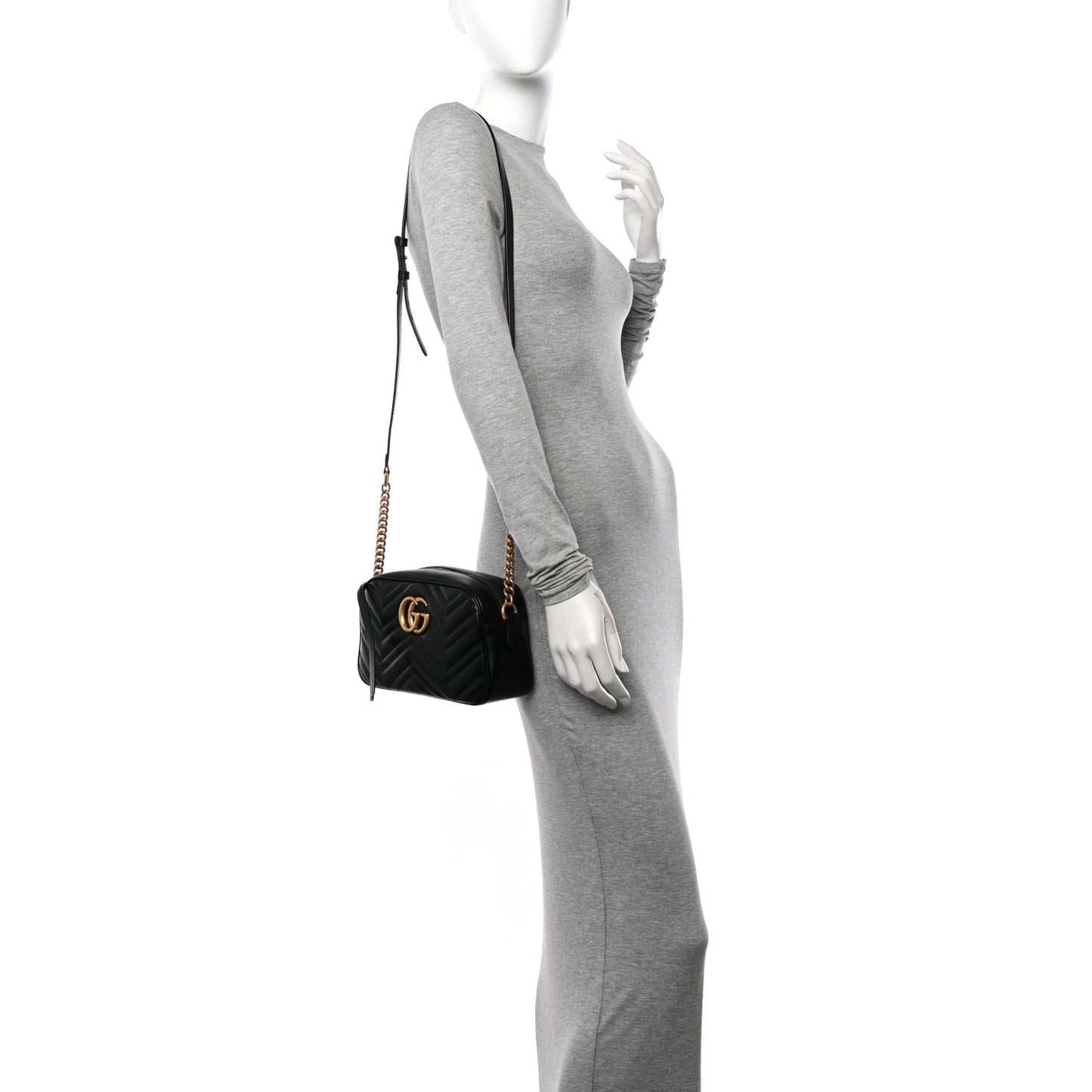 Calfskin Matelasse Small GG Marmont Chain Shoulder Bag Black