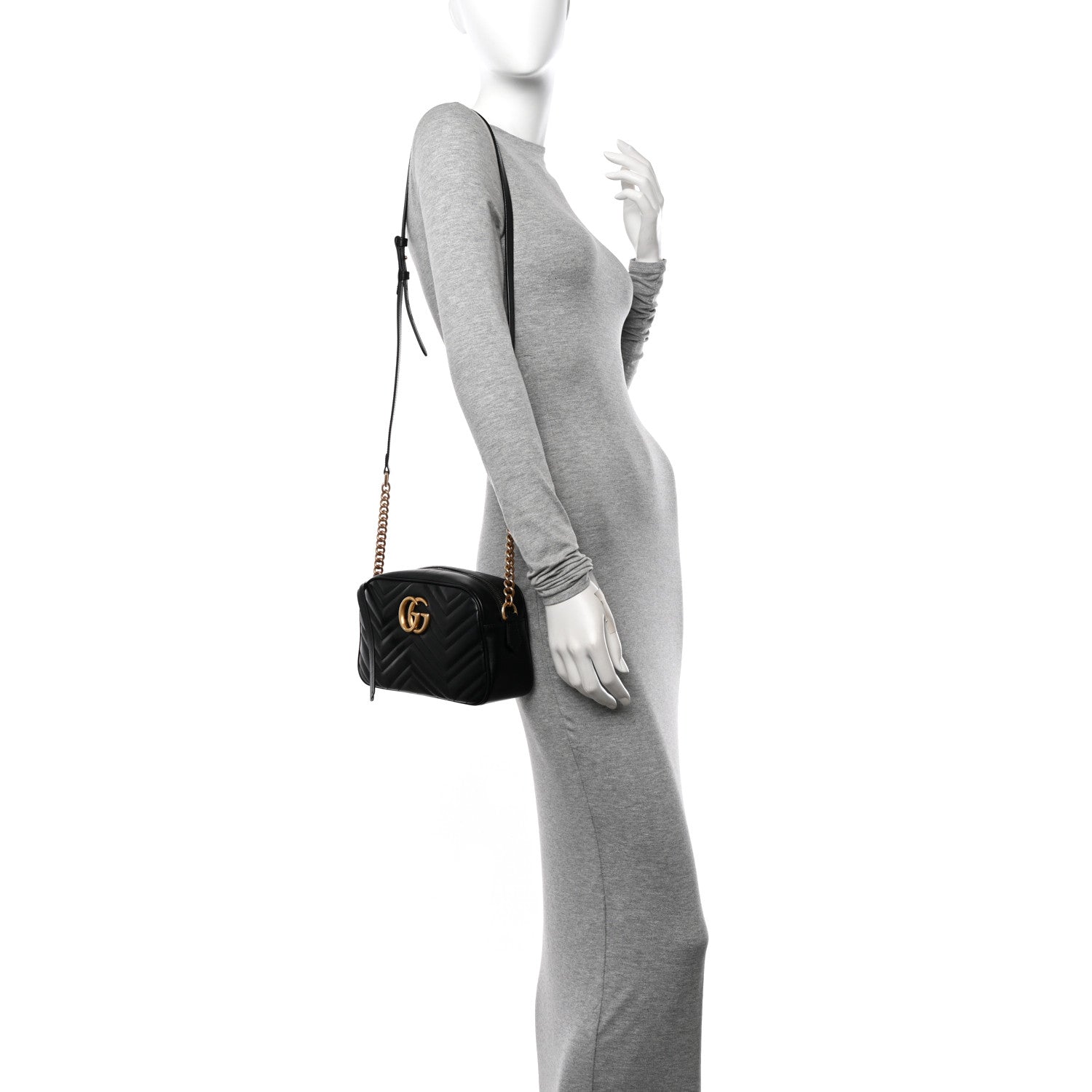 Gucci Calfskin Matelasse Small GG Marmont Chain Shoulder Bag Black 2 of 10