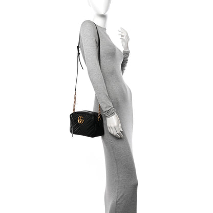 Gucci Calfskin Matelasse Small GG Marmont Chain Shoulder Bag Black 2 of 10