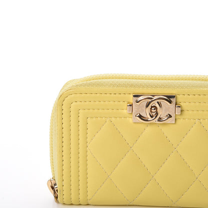Chanel Lambskin Quilted Boy Zip Around Coin Purse Wallet Yellow 8 of 13