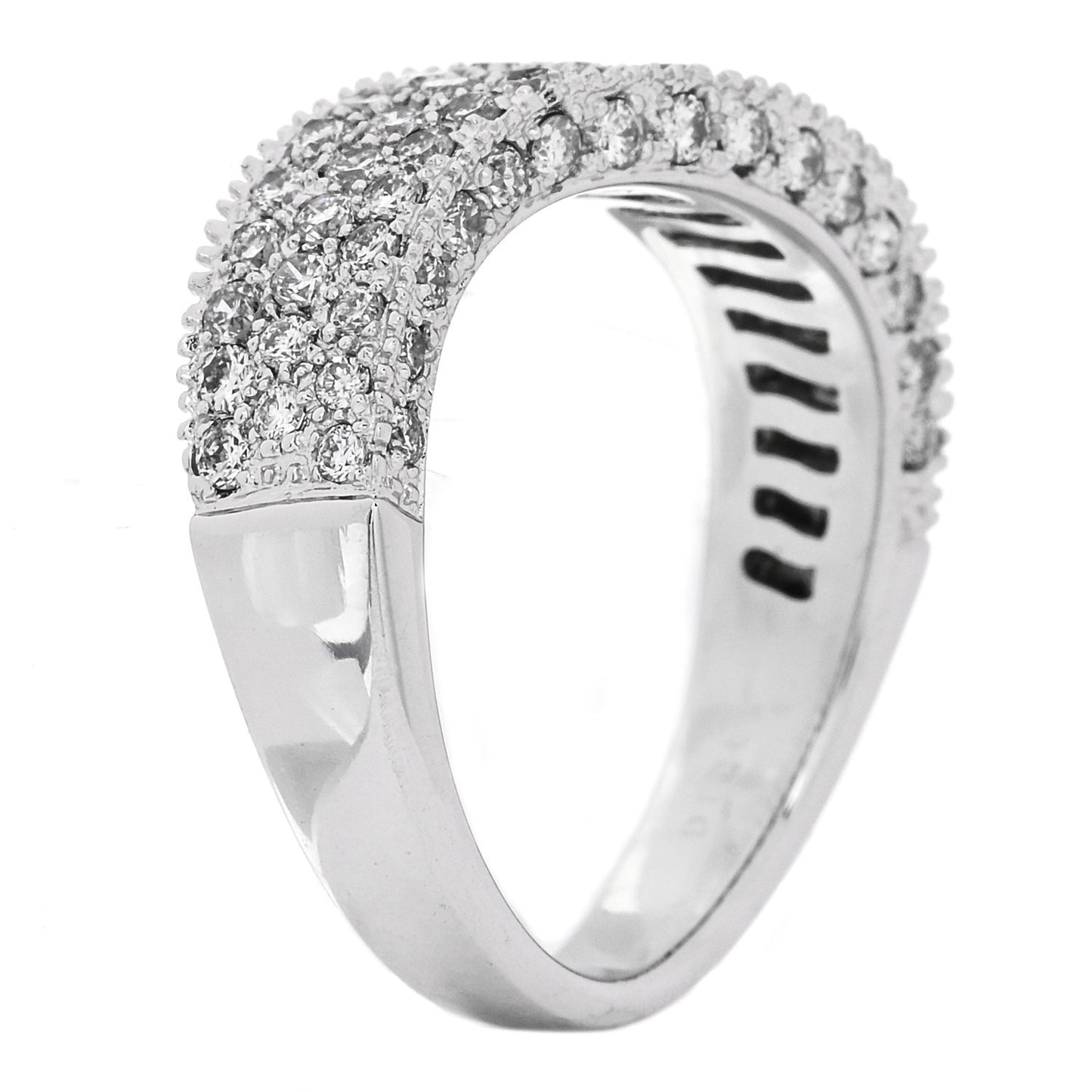 18K White Gold Diamond 1.21ctw Paved Curved Ring 54 6.75