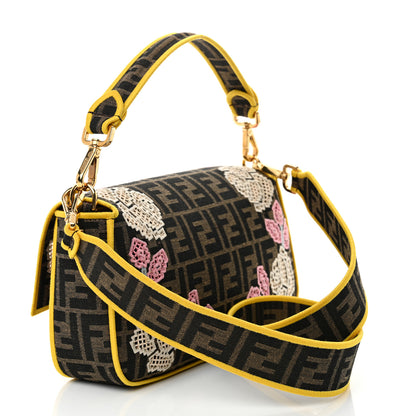Fendi Fabric Jacquard FF Floral Embroidered Baguette Tobacco Moro Multicolor 3 of 10