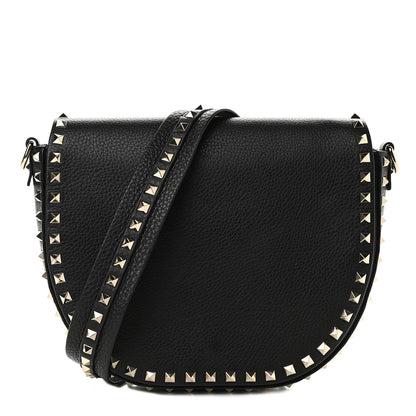 Valentino Garavani Calfskin Large Rockstud Halfmoon Saddle Bag Black 1 of 8