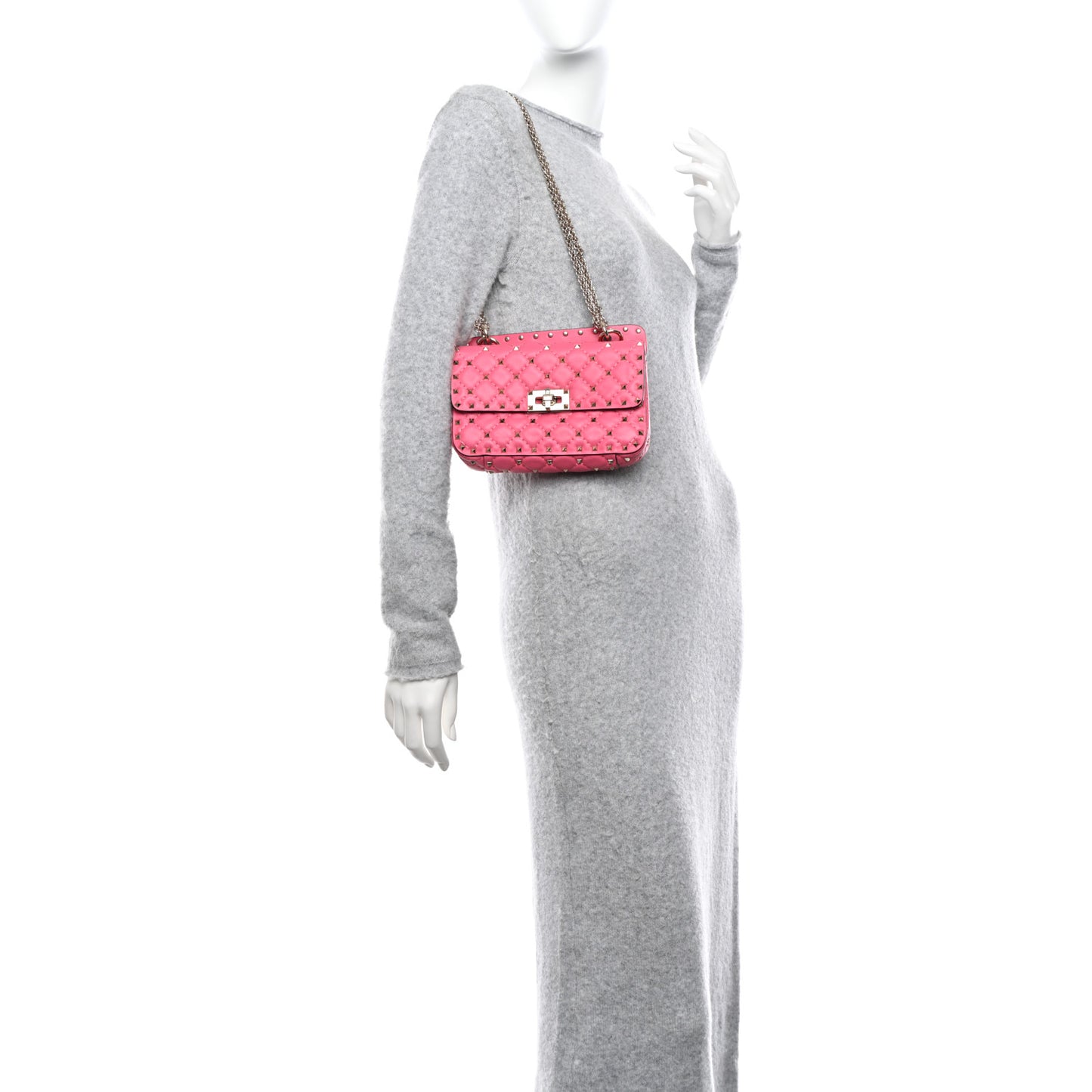 Nappa Small Rockstud Spike Shoulder Bag Shadow Pink