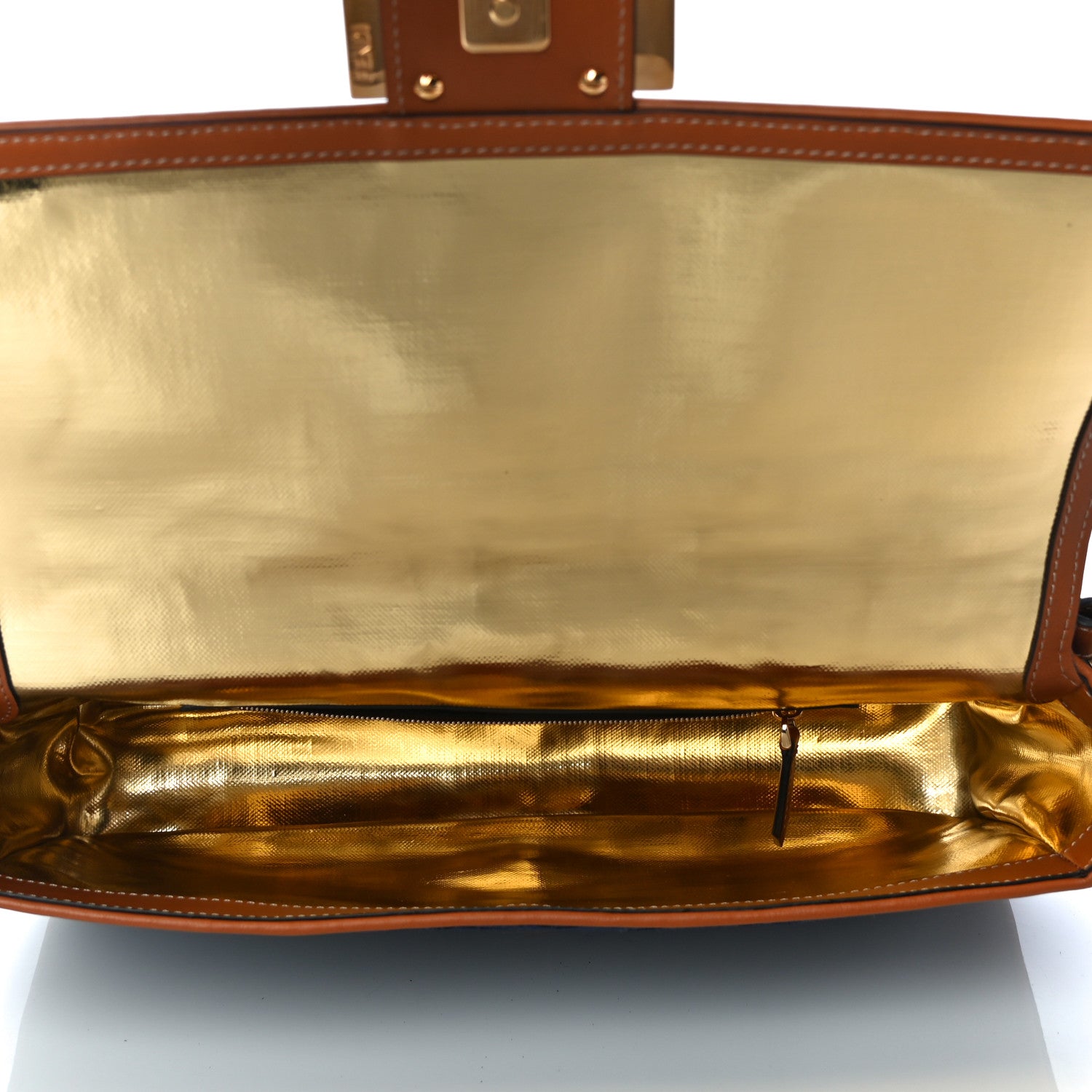 Fendi Denim Vitello King FF Embroidered Large Baguette Blue Cuoio 5 of 10