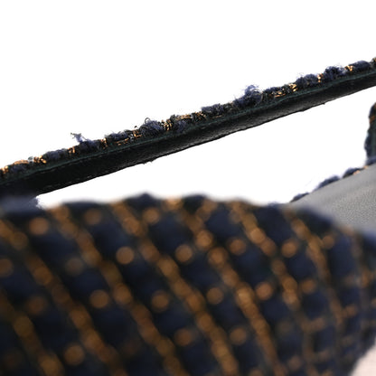 Chanel Tweed Grosgrain Cap Toe CC Slingback Flats  40 Blue Gold 12 of 14