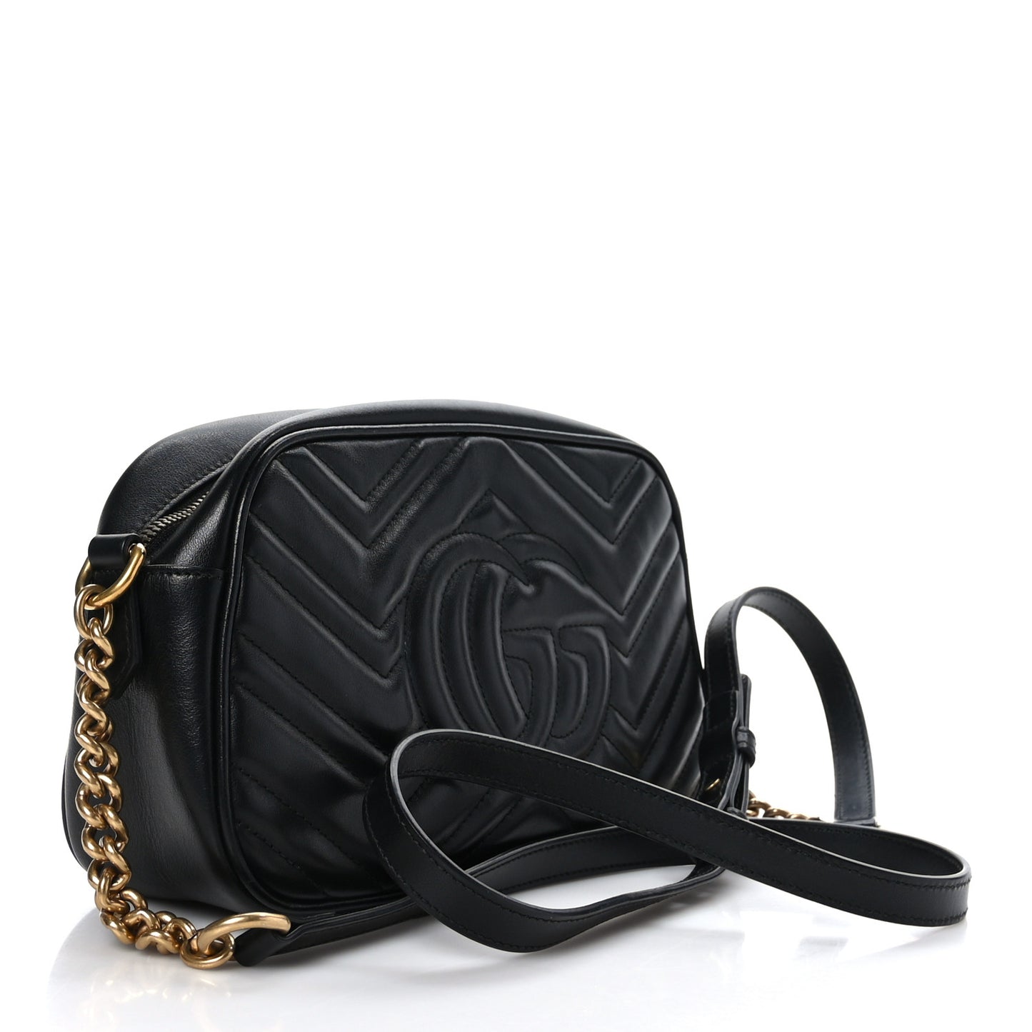 Calfskin Matelasse Small GG Marmont Chain Shoulder Bag Black