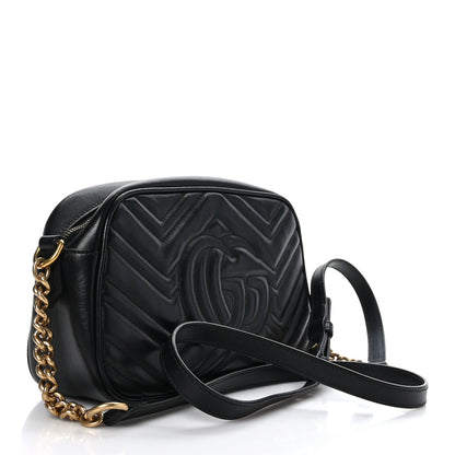 Gucci Calfskin Matelasse Small GG Marmont Chain Shoulder Bag Black 3 of 9