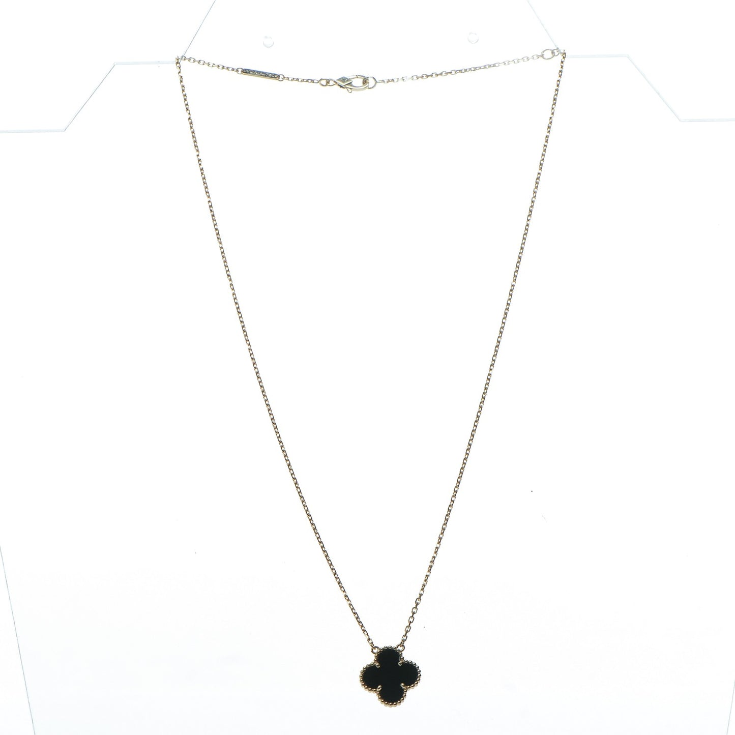 18K Yellow Gold Black Onyx Vintage Alhambra Pendant Necklace