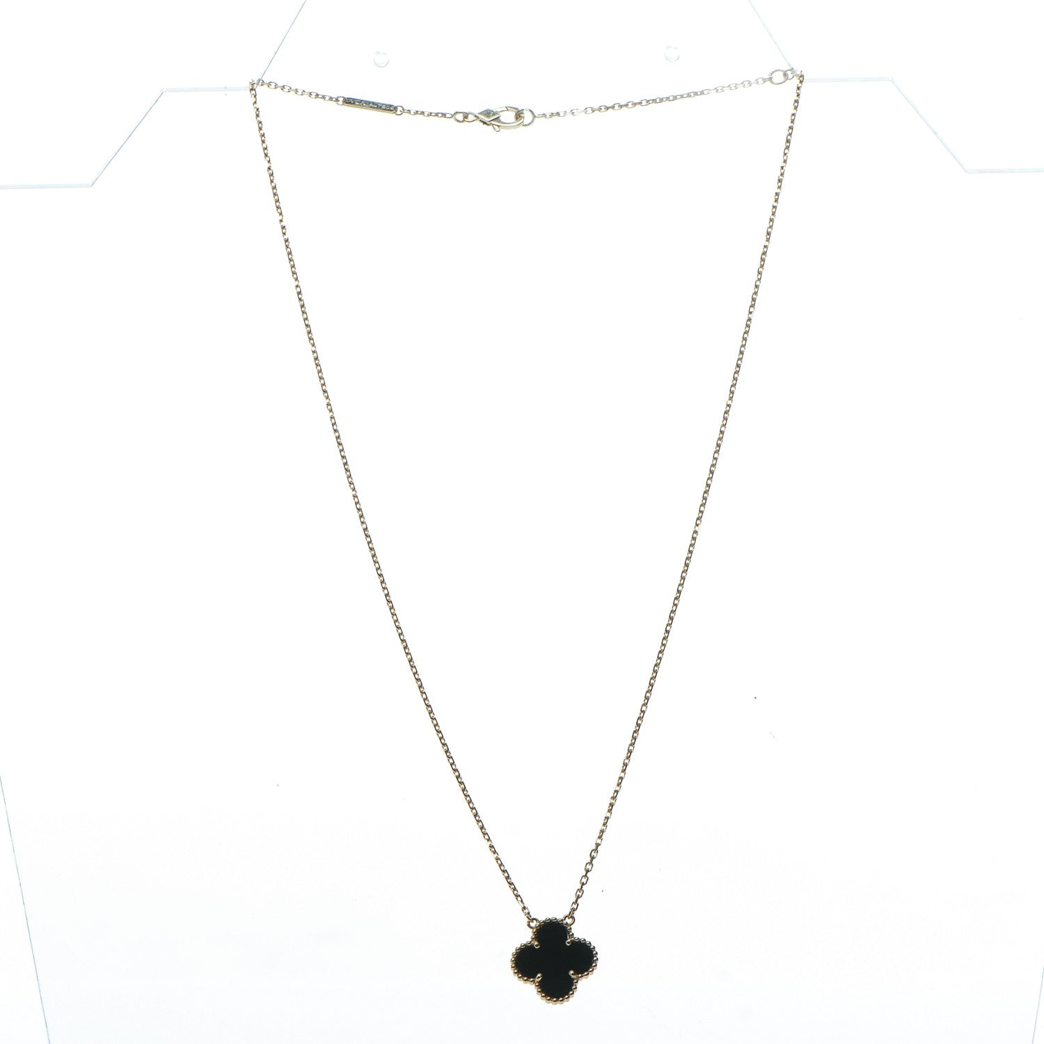 Van Cleef & Arpels 18K Yellow Gold Black Onyx Vintage Alhambra Pendant Necklace 3 of 7