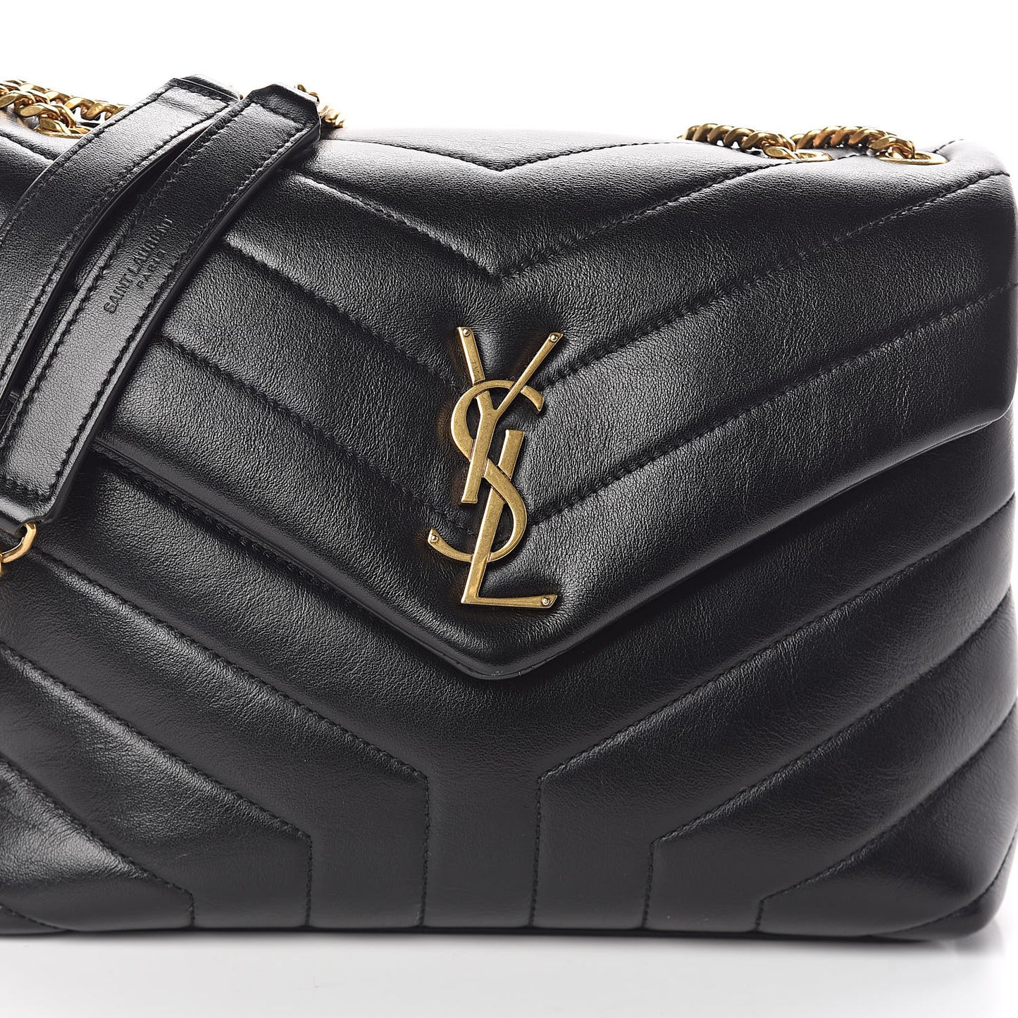 Calfskin Y Quilted Monogram Small Loulou Chain Satchel Black