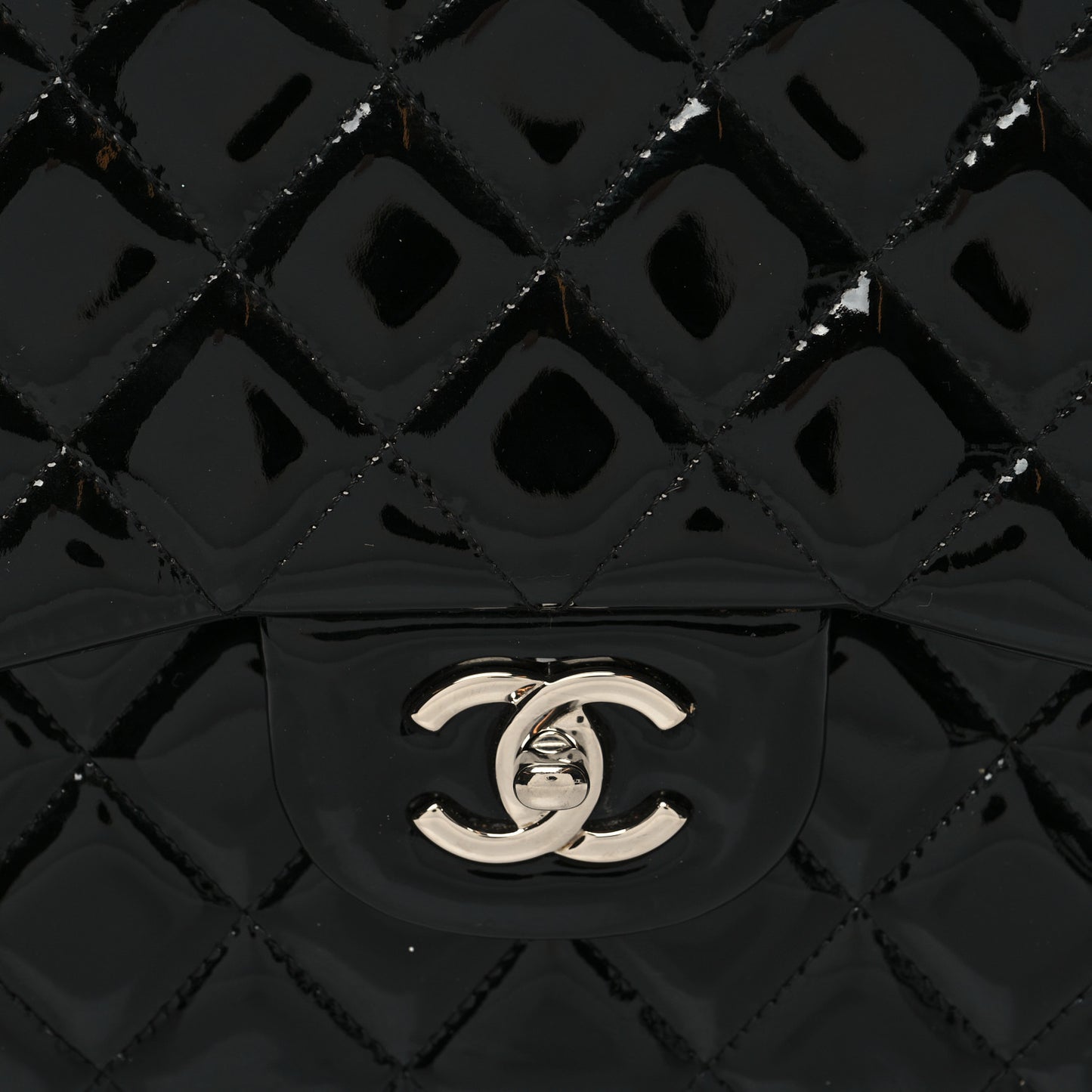 Patent Quilted Jumbo Double Flap Black